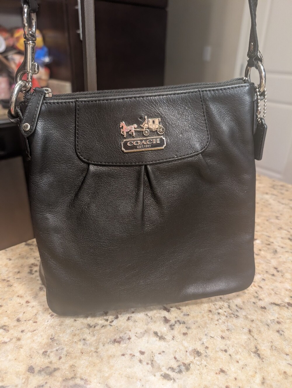 Coach Madison Black Leather Pleated Swingpack Crossbody Bag